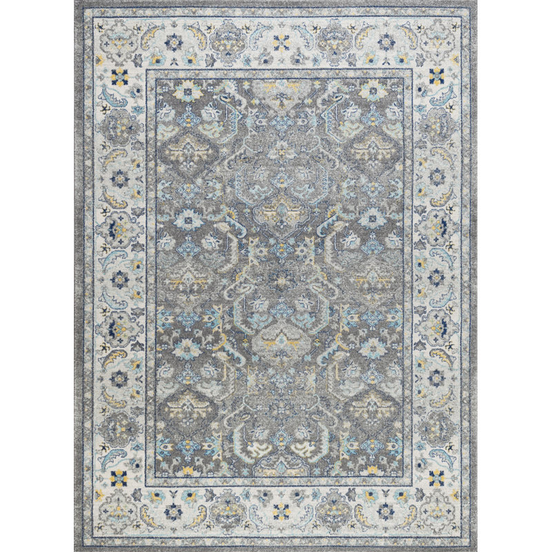 Chelsea Grey and Ivory 5' x 7' Stain-Resistant Synthetic Area Rug