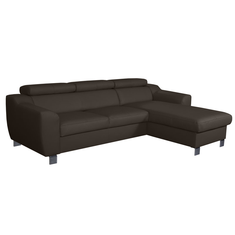 Alford Faux Leather Corner Sofa with Sleeping Function and Storage, Brown, Right Hand Facing