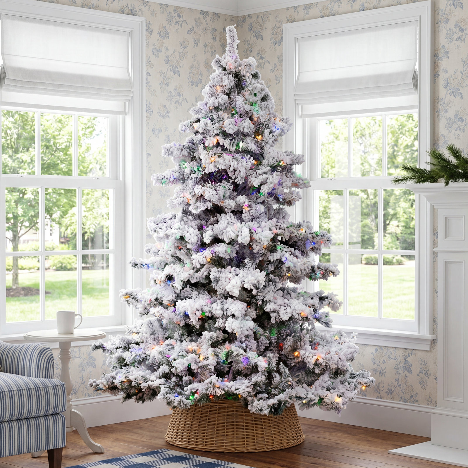 Frosted Pre-Lit Pine Christmas Tree, 7.5' H