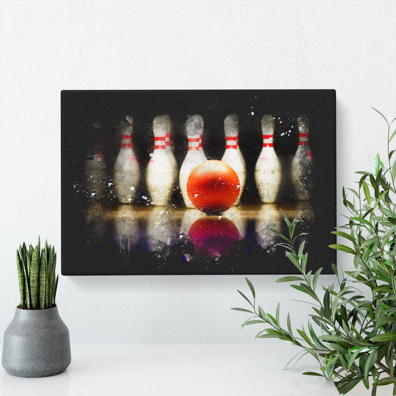 Ten Pin Bowling Paint Splash - Wrapped Canvas Print, 35cm H x 50cm W x 3cm D
