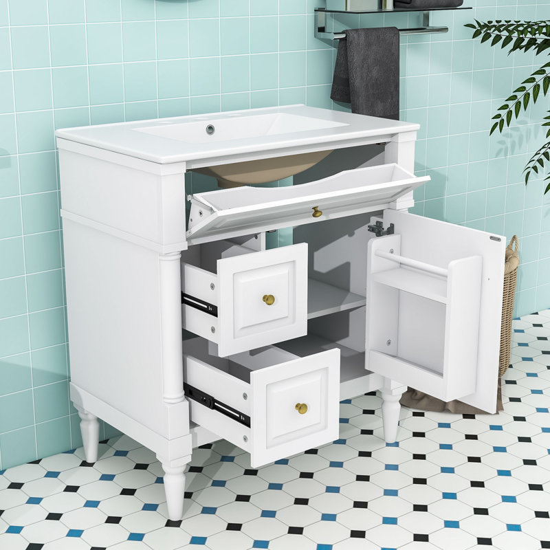 Freestanding Bathroom Vanity with Adjustable Storage, White