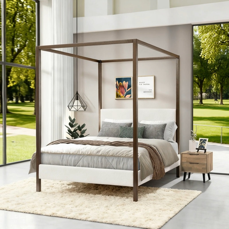 Lit à baldaquin rembourré en métal Boucle, alliant élégance moderne et durabilité robuste pour une chambre à coucher élégante