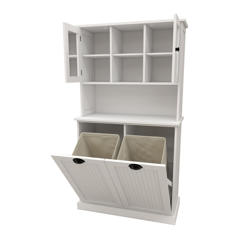 Laundry Cabinet With Painting - White And Attractive Adjustable Shelves For Space Optimization, White