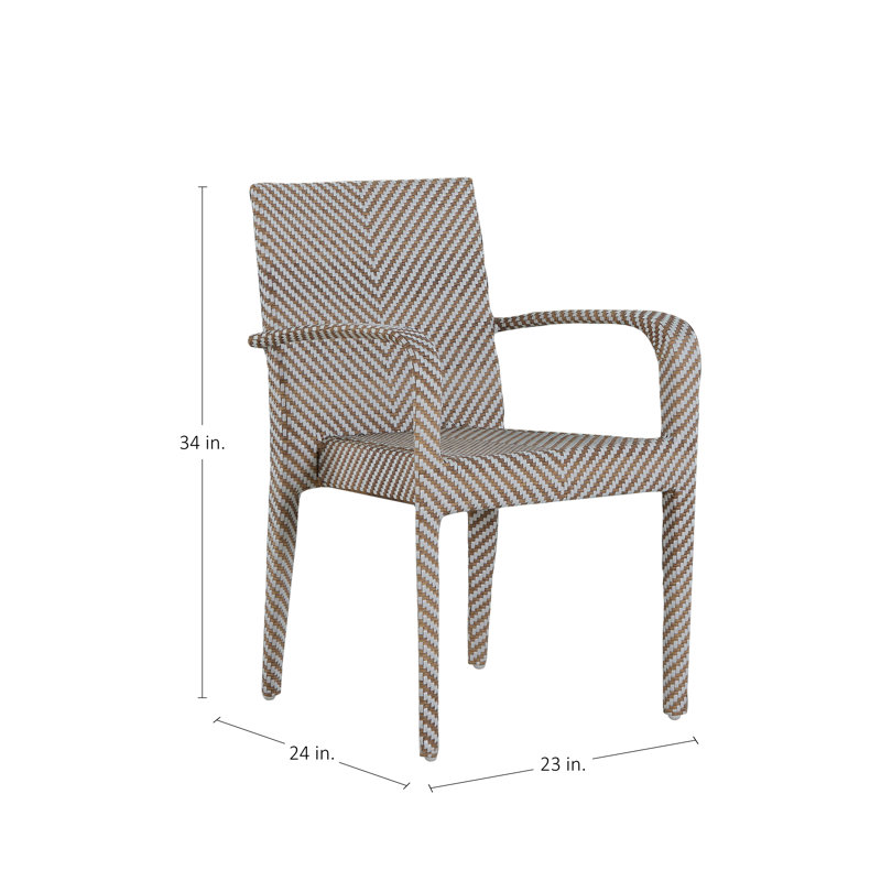 Bari N-Dura Resin Wicker Stacking Arm Chair, No Welt + Standard Fill, Linen Forest, White And Natural