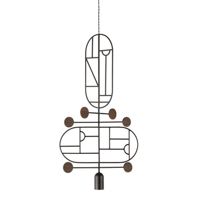 Luminaire suspendu géométrique unique à 1 lumière H 33,5 po à pois en bois