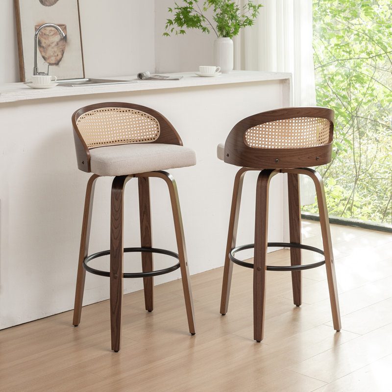 Leeana Swivel Linen Stools, Bar Stool (30" Seat Height), Beige