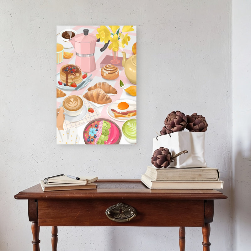 Petit-déjeuner et brunch, impression d'art mural contemporain et coloré représentant une jonquille et des fruits