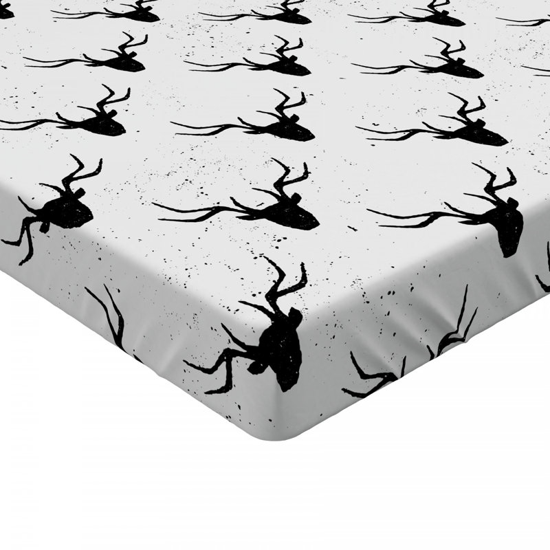 Microfiber Striped Fitted Sheet, Twin XL Fitted Sheet, Black/White Deer 2