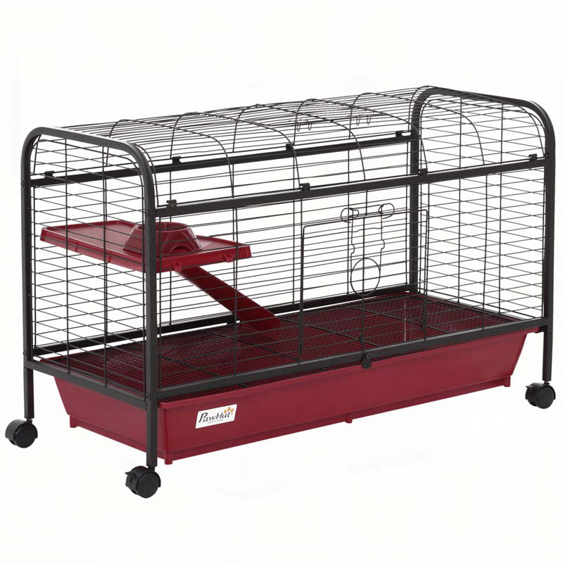 Maison de jeu pour animaux avec cage, roulettes, plate-forme, rampe P 41 po L 41 po PawHut