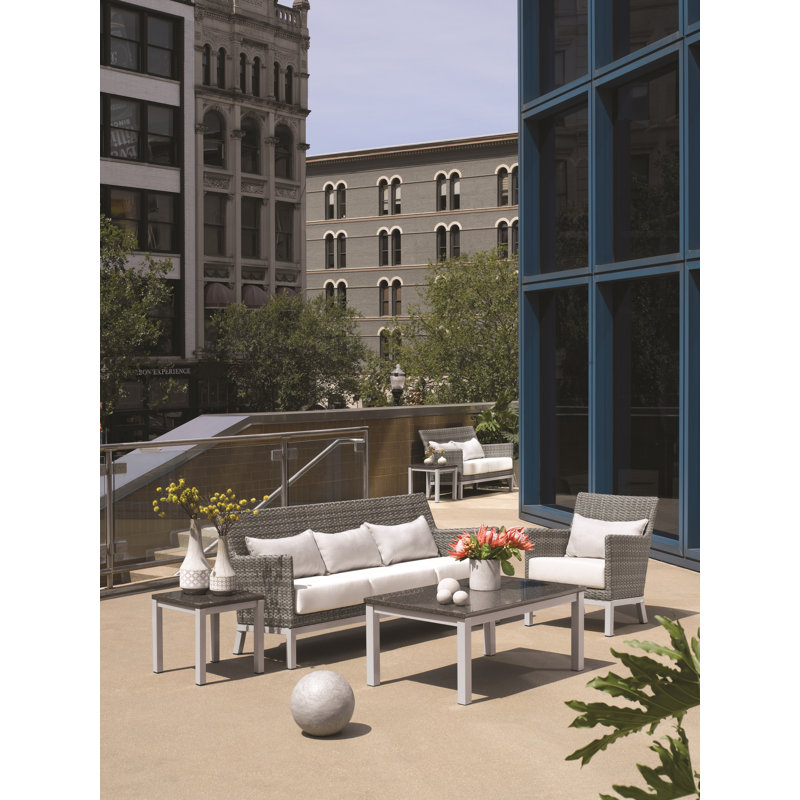 Saleem 75.5'' Wide Powder Coated Aluminum Patio Sofa with Cushions, Eggshell White