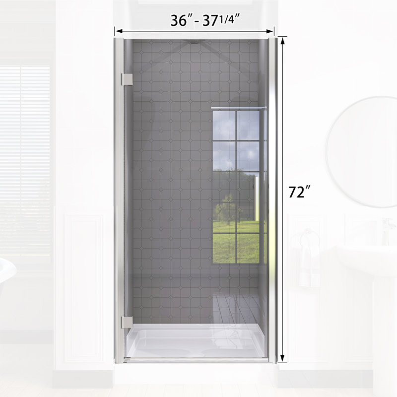 Portes de douche à pivot P 36 po - l 37,25 po x H 72 po Porte de douche pivotante sans cadre avec verre trempé, Chrome