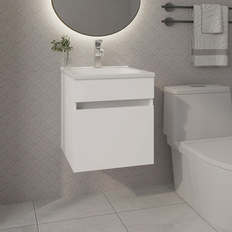 Meuble-lavabo flottant avec lavabo 1 porte Belle, blanc, Blanc