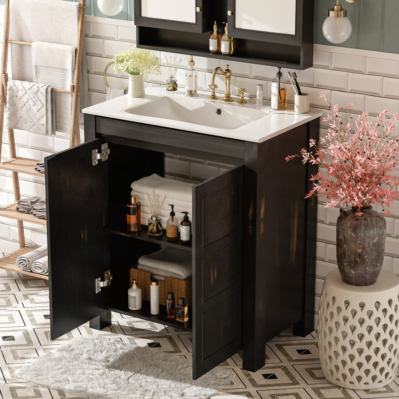 Meuble-lavabo rustique 30 po avec lavabo en céramique, Espresso