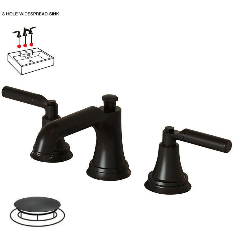 Matte Black Widespread 2-Handle Bathroom Faucet with Drain Assembly