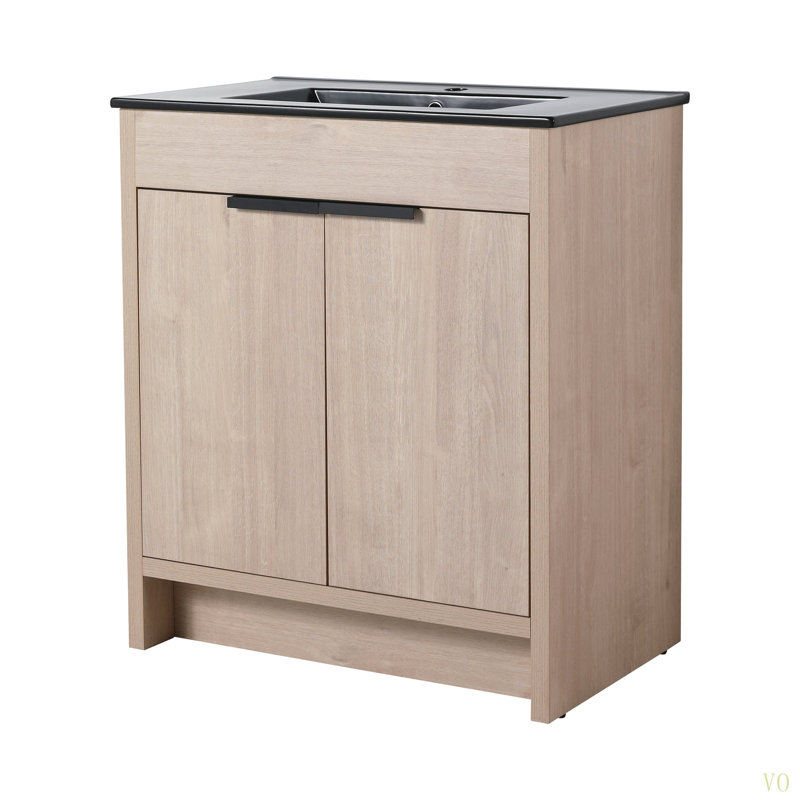 Meuble-lavabo autoportant de 30 pouces avec lavabo en céramique et 2 portes d'armoire à fermeture en douceur, 30"