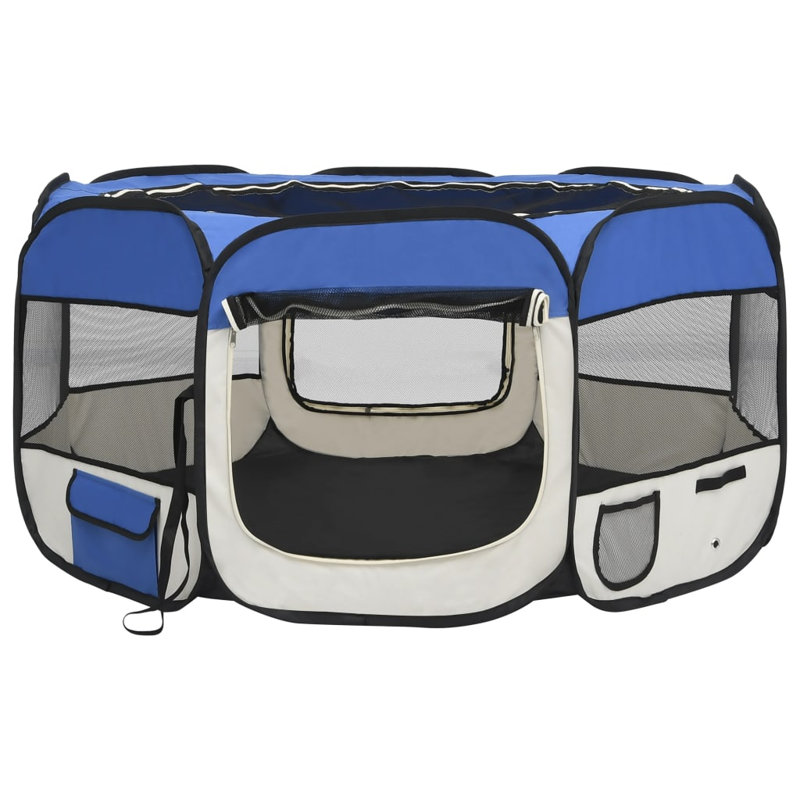 Enclos d'exercice en tissu, Bleu/crème, H 24 po x l 49,2 po x P 49,2 po