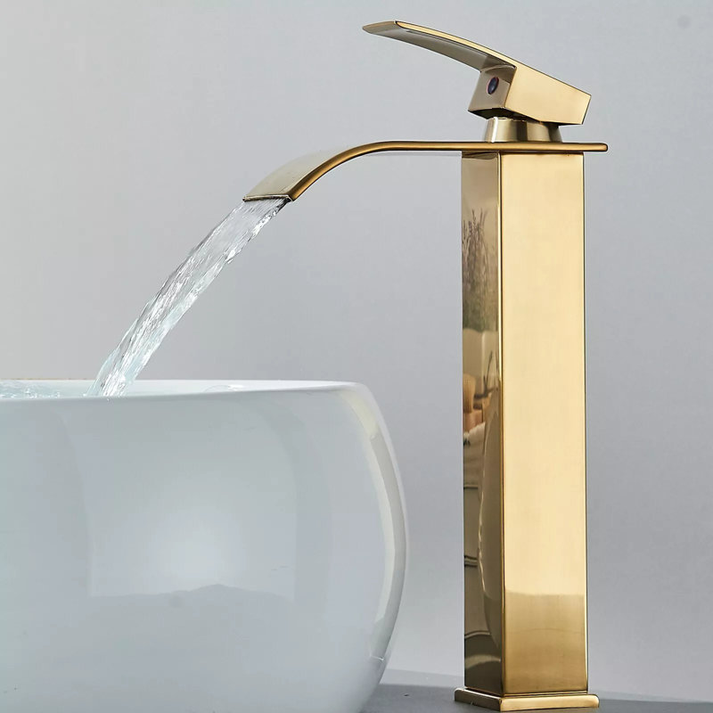 Brushed Gold Basin Mixer Tap Waterfall Mono Bathroom Sink Tall Cloakroom Single Lever