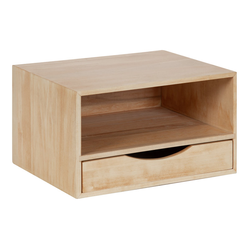 Adeana Poplar Solid Wood Floating Shelf with Drawer, Natural