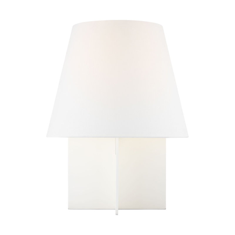 Kelly Wearstler Blocco 1 Light Bedroom Home Office Living Room Lamp In Soft Linen Finish With Linen Shade, Clear, White