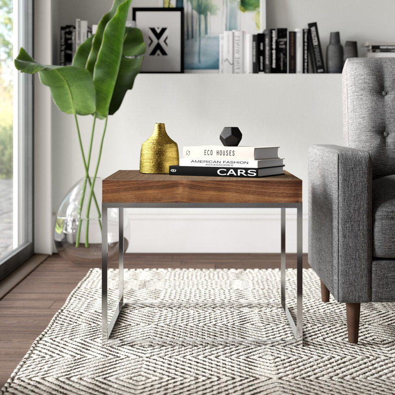 Fred Frame End Table- Modern Square Accent End Table - Wood End Table - for Living Room, Bedroo, or Office - Walnut Brown Side Table