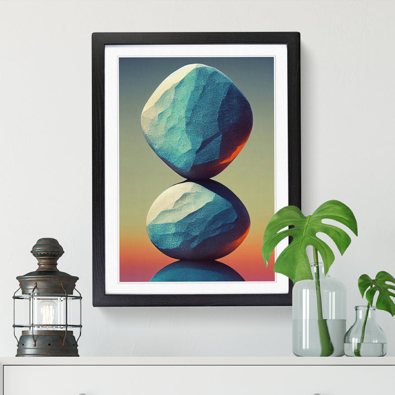 Pebbles Zen Stones Stacked Vol.2 Framed Print, 64cm H x 46cm W x 2cm D, Walnut