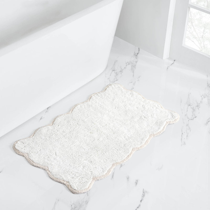 Ebern Designs Home Whitman Cotton Bath Rug, Single - 34" L x 21" W, White