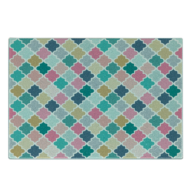 Ambesonne Geometric Tempered Glass Cutting Board Classical Moroccan Multicolor