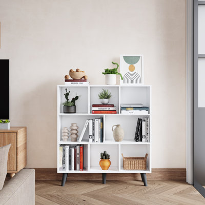 Latitude Run® Bookcase, 8 Cube Open Storage Display Bookshelf With Legs