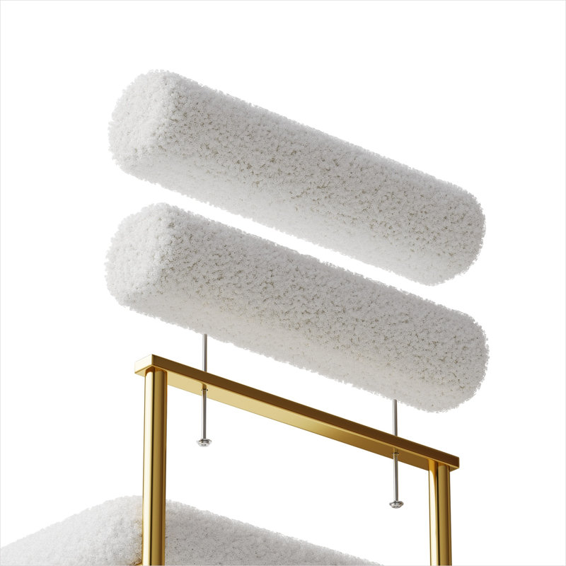 Ensemble de 2 chaises d'appoint rembourrées de couleur blanche avec pieds en fer doré, dossier incurvé et siège de salle à manger confortable