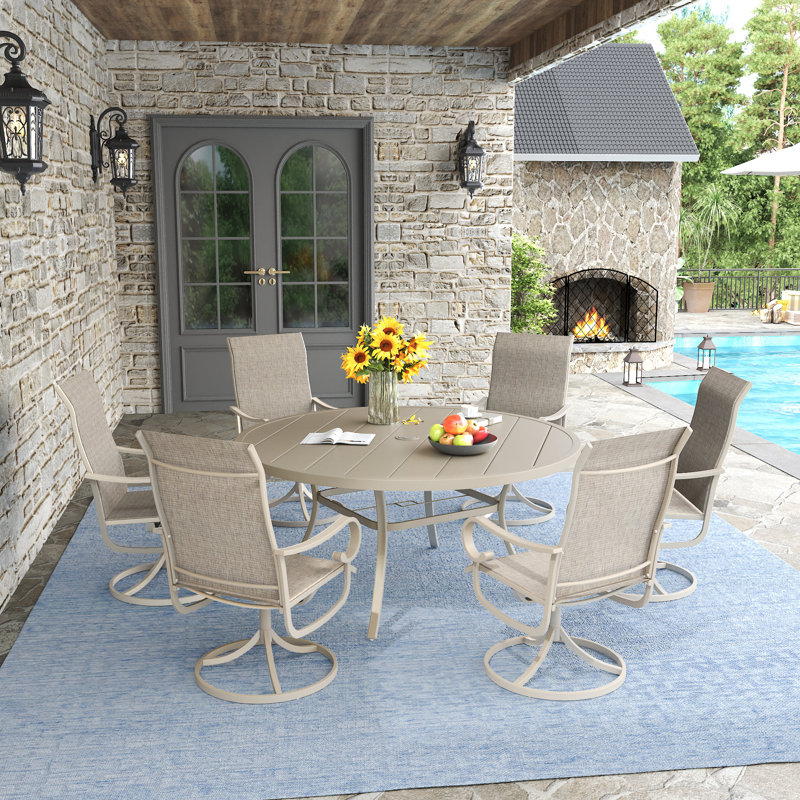 Ensemble repas d'extérieur pour 6 personnes avec chaise pivotante, Crème / crème