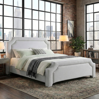 Elegant Upholstered Bed Frame With Nailhead Trim.