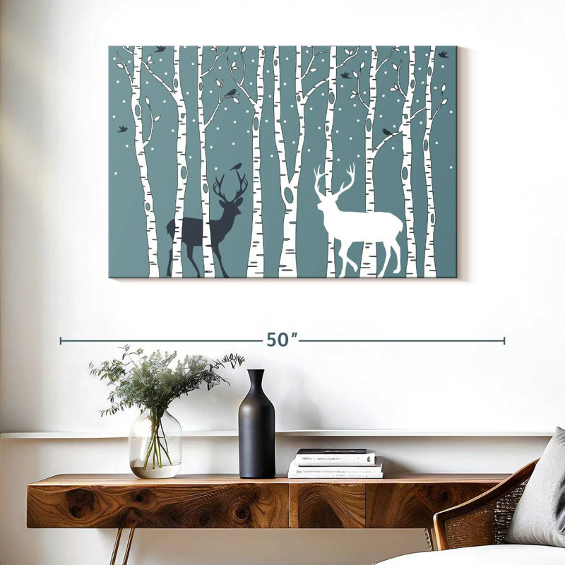 Deer In Birch Forest, 26" H x 39" W