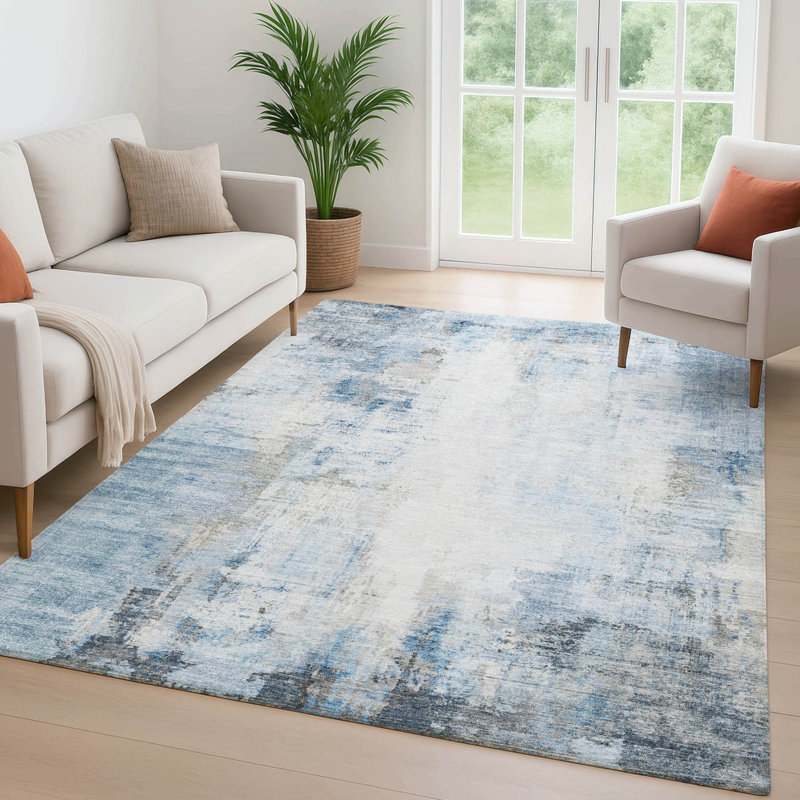 Premium Machine Washable Mayfield  modern Rug, Blue, 3' x 5'