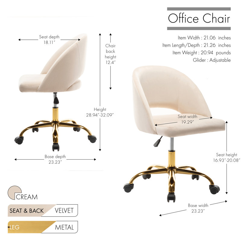 Shauna Velvet Office Chair, Creamy White