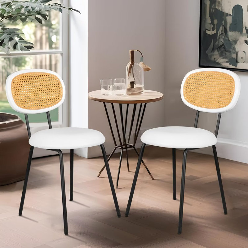 Analeya Side Chair Dining Chair with Rattan Back (Set of 2), White, 4