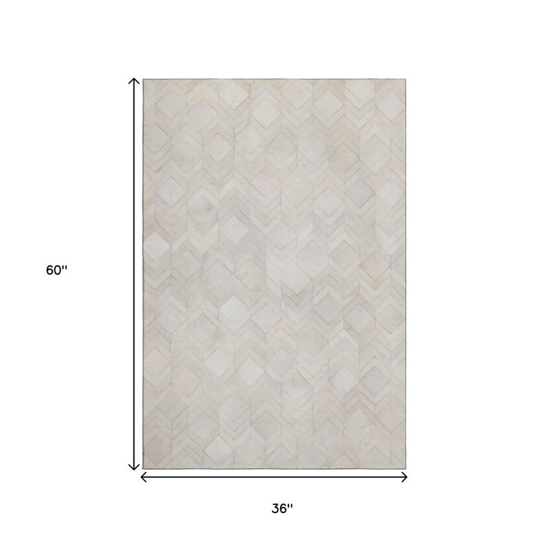 3' X 5' Gray And Ivory Geometric Washable Area Rug With UV Protection