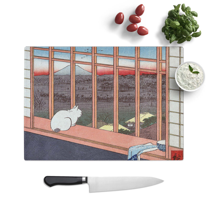 Tempered Glass Cat at the Window Chopping Board, 39 cm W x 28.5 cm L