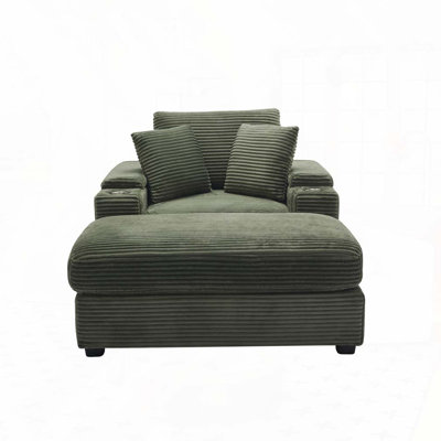 Upholstered Chair with Ottoman,Cupholders,Detachable Cushions Deep Seat