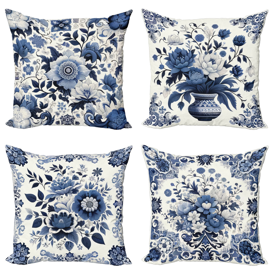 Violet Blue Off White Indoor/Outdoor Pillow Cover Ambesonne 