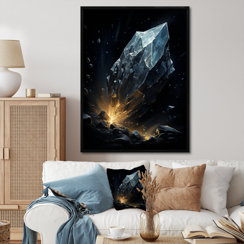 Météorite lumineuse Météores I - Imprimé, Cadre flottant noir, H 32 po x l 16 po x P 1 po