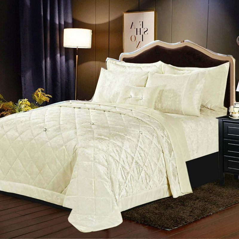 Stodghill Velvet Solid Colour Bedspread, Beige, Super King
