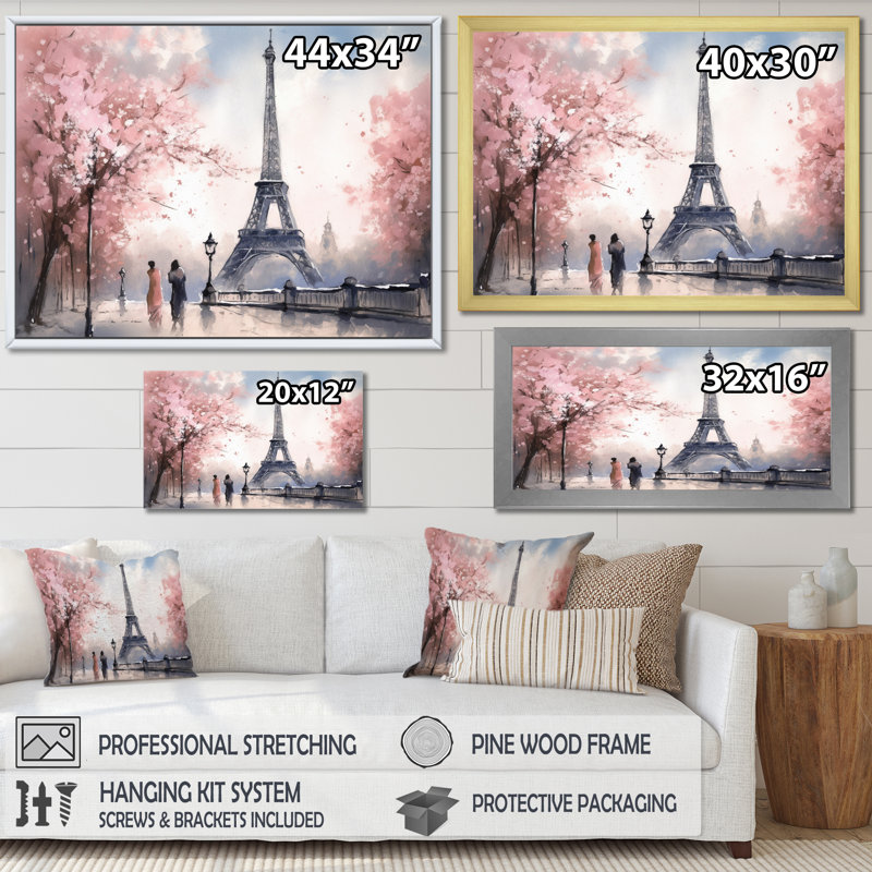 Art mural de la Tour Eiffel, France, Cadre simple noir, H 30 po x l 40 po x P 1,5 po