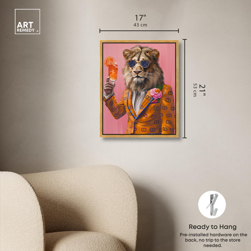 Lion Aperol Tiger Glam Wall Art by Art Remedy, 21" H x 17" W, Gold Floater Framed