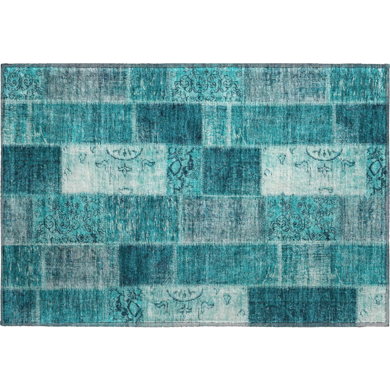 Premium Machine Washable Cerrito Teal Rug, Rectangle 1'8" x 2'6"