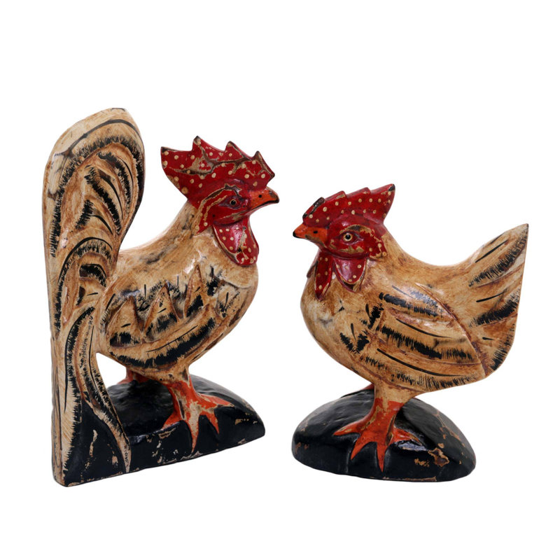 Ensemble de 2 figurines de poule Plemons, Beige