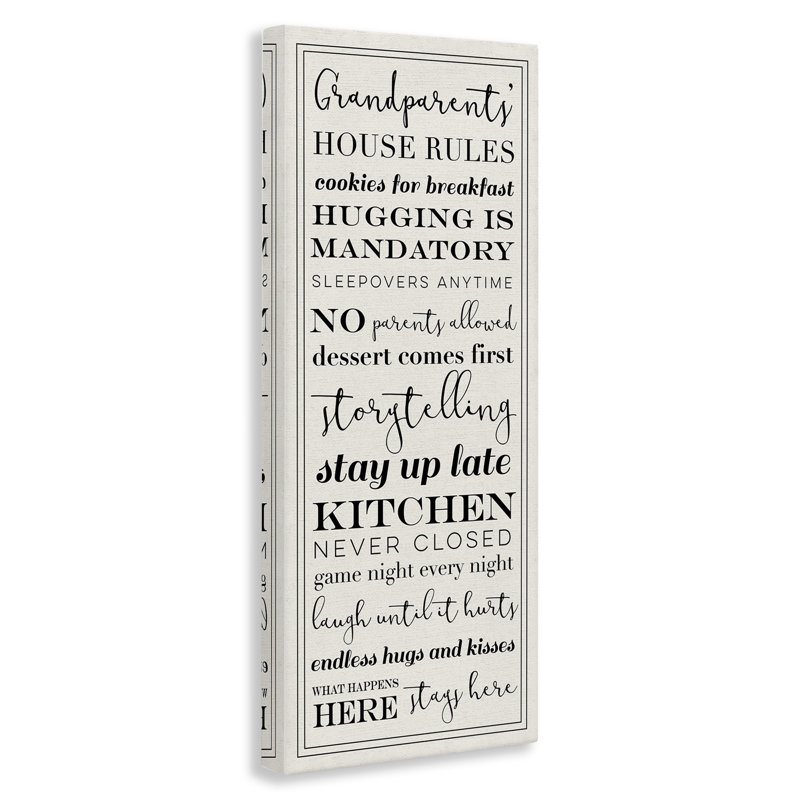 «Grandparents House Rules» par Daphne Polselli - impression d'art textuel, H 30 po x l 13 po x P 1,5 po
