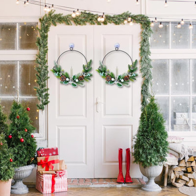 Guirlandes de Noël - Argent - Paquet de 2 couronnes à DEL de 16 pouces avec chandelles, à piles, télécommandées, intérieur / extérieur