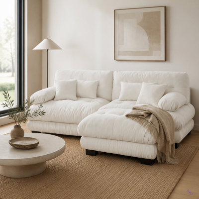 Canapé modulaire Cloud Couch pour le salon, canapé 2 places en chenille avec 2 coussins lombaires et 2 coussins décoratifs, canapé rembourré à large accoudoirs avec repose-pieds convertible, chenille