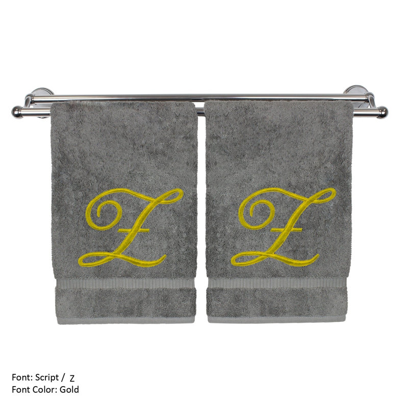 Ensemble de serviettes 2 pièces 100% coton monogramme, Gris/doré, P