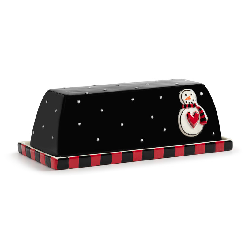 Snowman Polka Dot Butter Dish - 7X3in